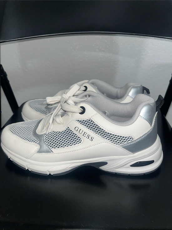 Guess Shoes - GUESS White and Silver Women's Chunky Lace-Up Sneakers